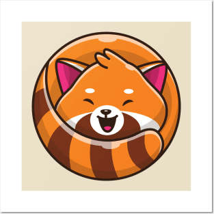 Cute Happy Red Panda Cartoon Posters and Art